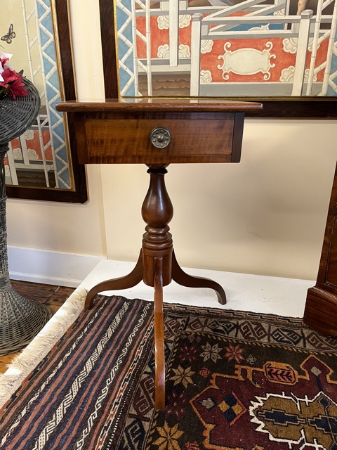 Tiger Maple & Cherry 1 Drw Candle Stand NE C. 1815