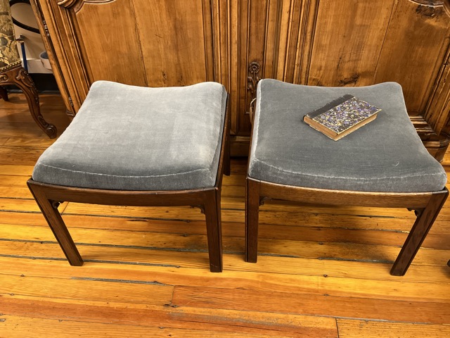 Pair of English Oak Stools C. 1850 in the Chippendale taste