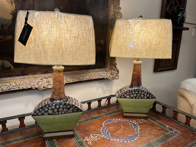 Pair of Green Painted Lamps