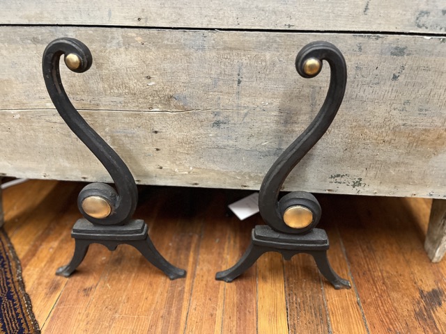 Pair of Iron & Brass Andirons 