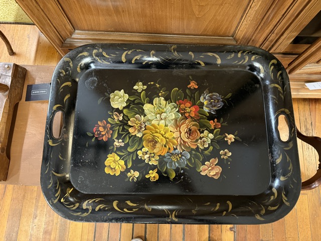 Floral decorated Tole tray Mid-20th C.