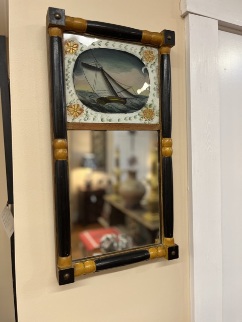 2 Part Reverse Glass Mirror CT.  C. 1850